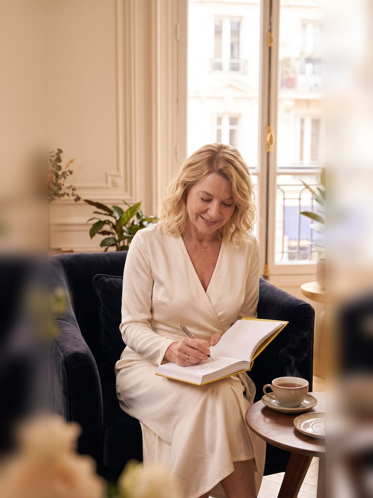 Femme qui écrit dans le carnet Ménopause, semaine après semaine