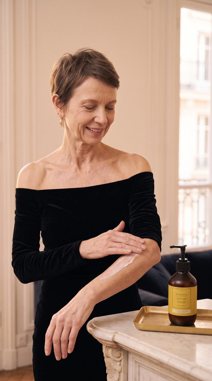Femme avec la crème corps FINOVA - image illustrative