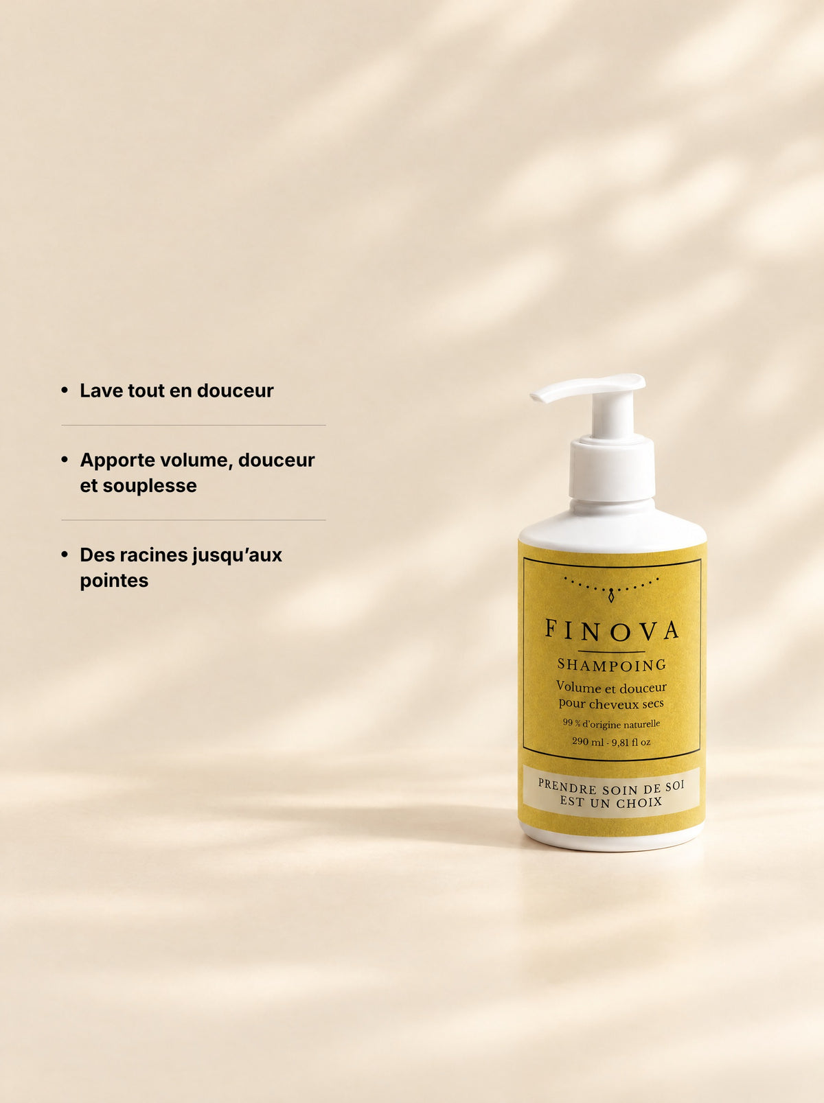 Ce que fait le shampoing volume et douceur FINOVA : trois bénéfices